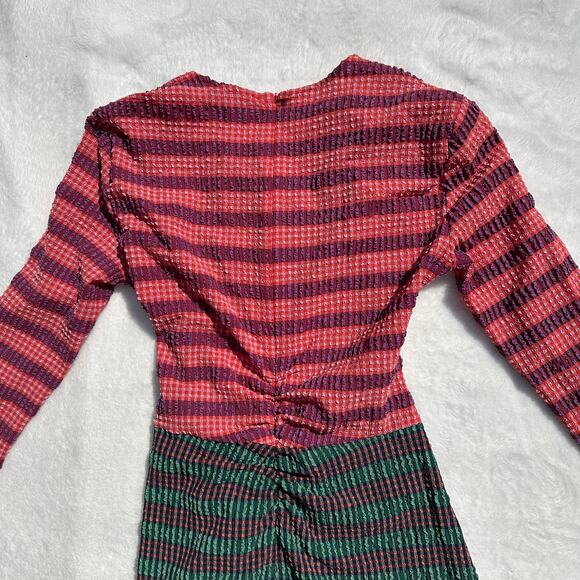 Rachel Comey Lamarr Dress Green Multi Stretchy Stripe Seersucker Size 6 NWT $595 - Picture 16 of 16